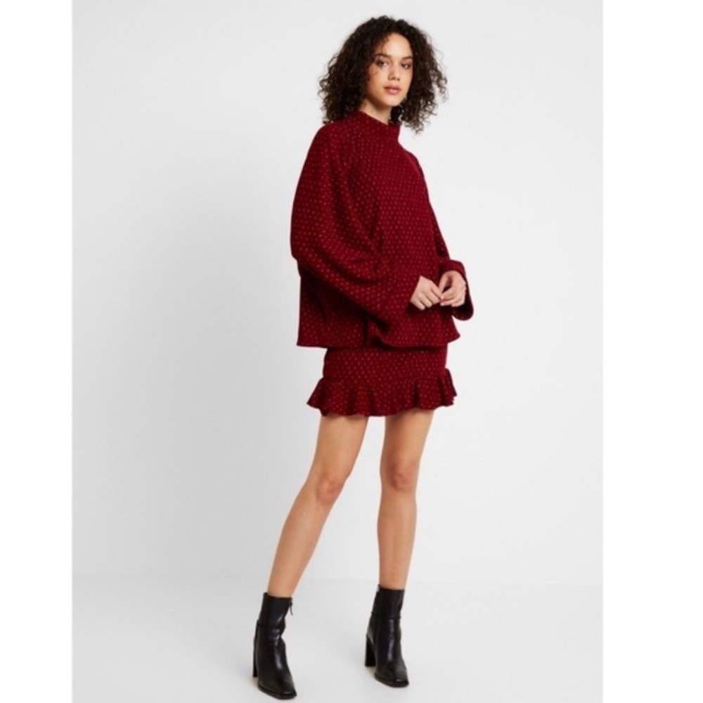 Free People Burgundy Polka Dot Skirt Set